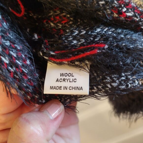 Creation Shaggy Oversized Cardigan Black Red Wool Blend Retro 80s Open Front M - Picture 5 of 5